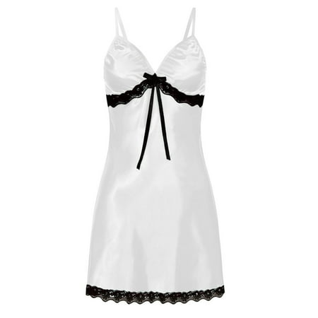 HYSYSB Nightgowns for Women balconette Bras for Women nighty for Women spaghetti Strap Nightgown womens Nighte Dress Plus Size Lace Bow Lingerie Nightwear Sleepskirt chemise for Women White XL