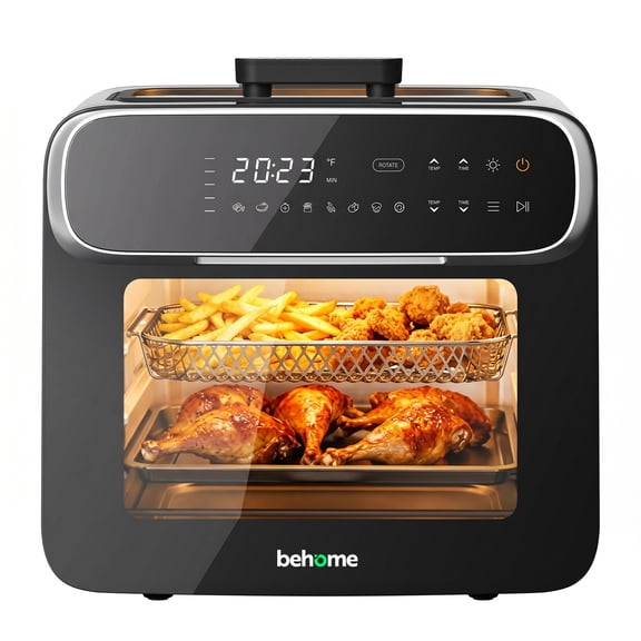 Behome 12.68QT Air Fryer Oven,8-in-1 Functions Digital Airfryer with Visible Window, 3-Layer Cooking Air Fryer for Crisps, Bakes, Roasts,1600W,Black