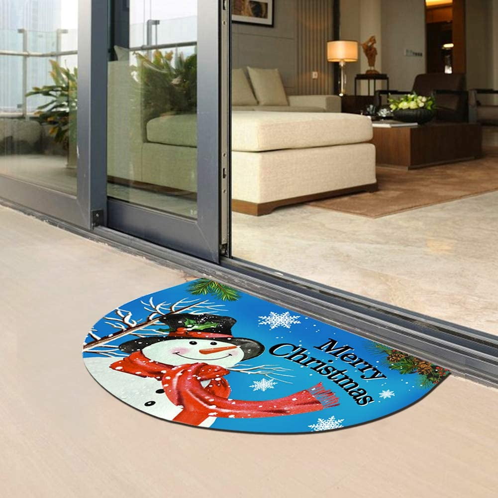 Half Round Rubber Door Mat, Decorative Indoor Outdoor Christmas Doormat Non Slip Front Door Mat, Easy to Clean Low Profile Mat for Entry Patio Garage High Traffic Areas, 17.7" x 29.5" (Xmas Doormat)
