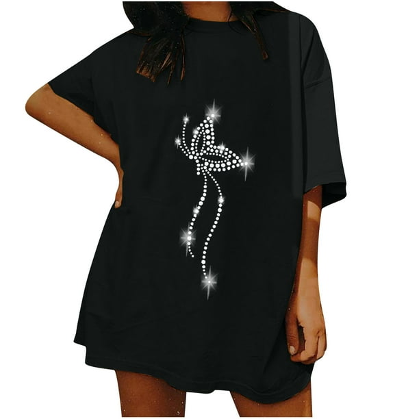 Moda mujer damas hombros caídos mangas sueltas manga corta Top pulóver Tops Pompotops hfajkhk125958