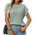 thumbnail image 7 of Ltctricy Women's Lightweight Sweaters Cap Short Sleeve Crew Neck Striped Trim Knit Pullover Tops Loose Fit Casual Blouses, 7 of 7