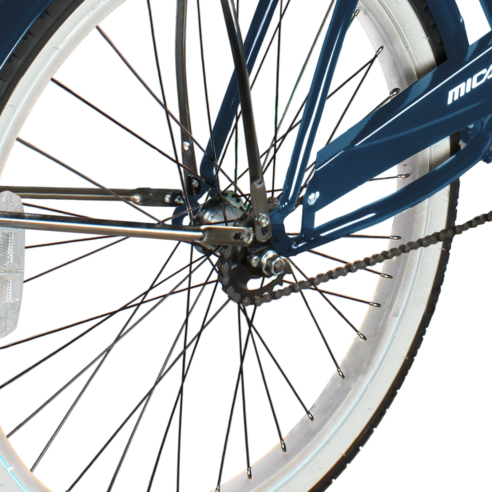 Micargi TAHITI 26" Beach Cruiser Coaster Brake Stainless Steel Spokes One Piece Crank Alloy Black Rims 36H White Wall Tire With Fenders Color: Dark Blue/ Black