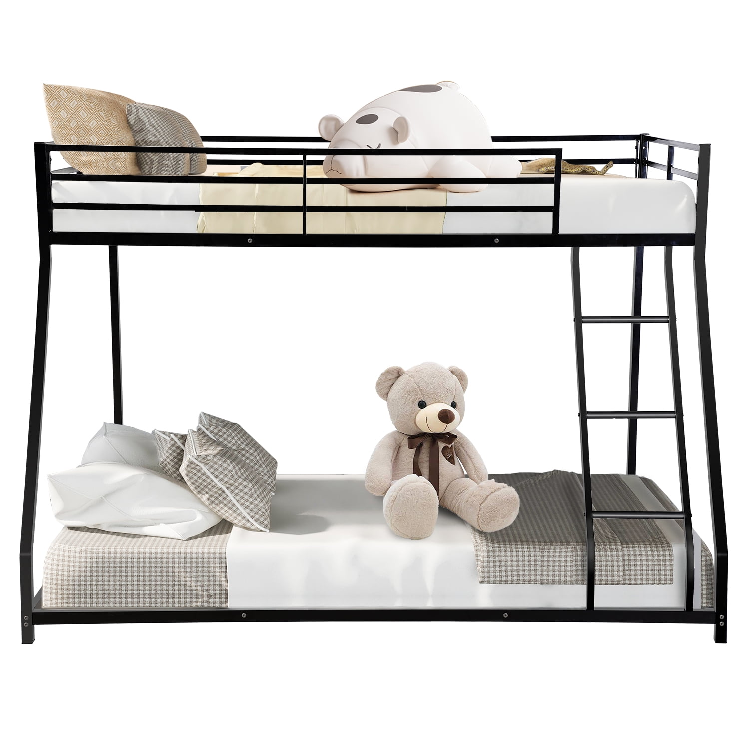 Metal Bunk Bed Frame, Twin over Full Floor Bunk Beds with Inclined Ladder and Fulllength