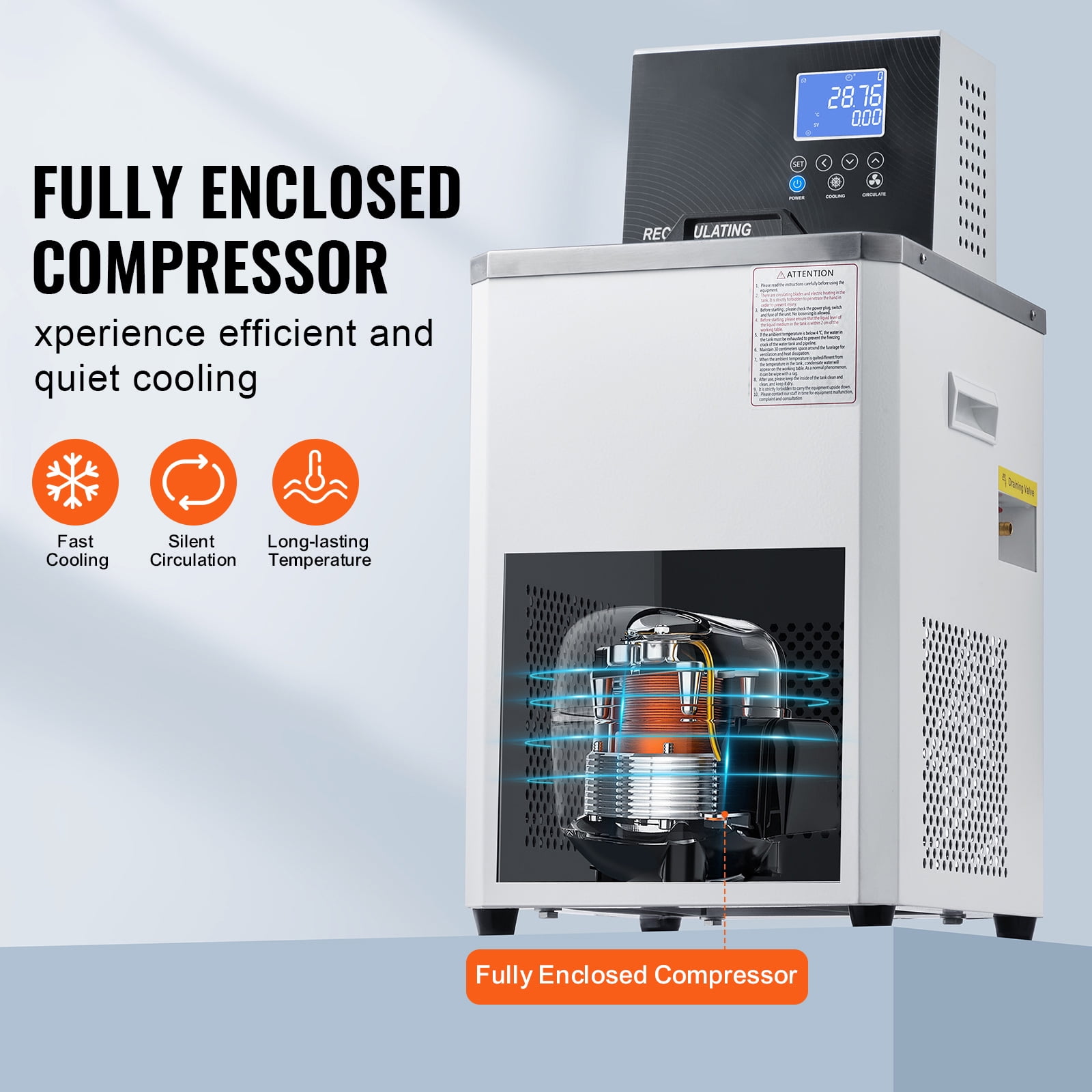 KFFKFF Lab Cooling System, 6L Chiller with Reduced Temperature Liquid, Range from -4°F to 212°F, Chiller with Circulation Pump, LCD Screen, 304 Stainless Steel Recirculating Water Cooling System