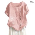 thumbnail image 2 of Qarigey Mujer Botones Estampado Manga Corta Cuello Camisa De Lino Prendas para la parte del cuerpo Rosado 4XL, 2 of 6