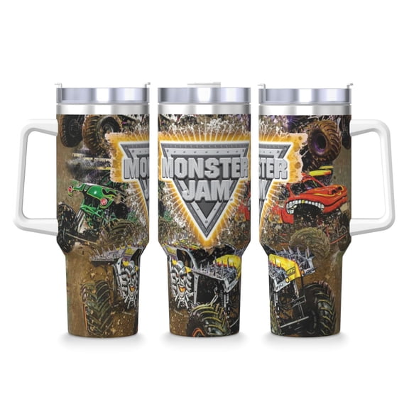 Large Capacity Ice Bully with Handle Monster Truck Jam Stainless Steel Mug Coffee Cup Thermal Travel 40oz