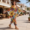 thumbnail image 4 of Xixirimido Retro 60s Hippie Flower Print Women's Kaftan Dresses Plus Size Beach Cover Up V-Neck Batwing Sleeve Swimsuit Coverup Summer Caftan Dress, 4 of 7
