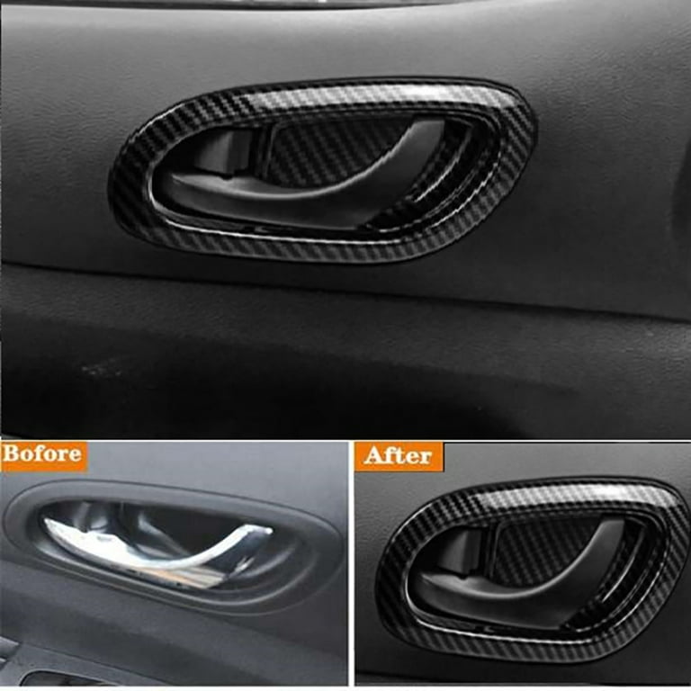 Growment for Nissan Navara NP300 2016-2021 Carbon Fibre Car Inner Door  Handle Bowl Protector Frame Cover Trim Sticker Accessories 