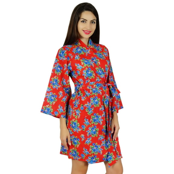 Bimba Women Floral Short Cotton Robe Bride Bridesmaid Getting Ready Wrap Coverup