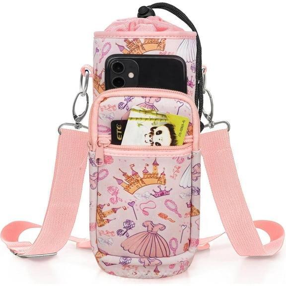 Cartoon Princess Water Bottle Sleeve Cup Carrier Bag For 16/20/24/30/32/40 OZ Insulted Tumbler Holder with Strap for Women Girl Hiking Camping