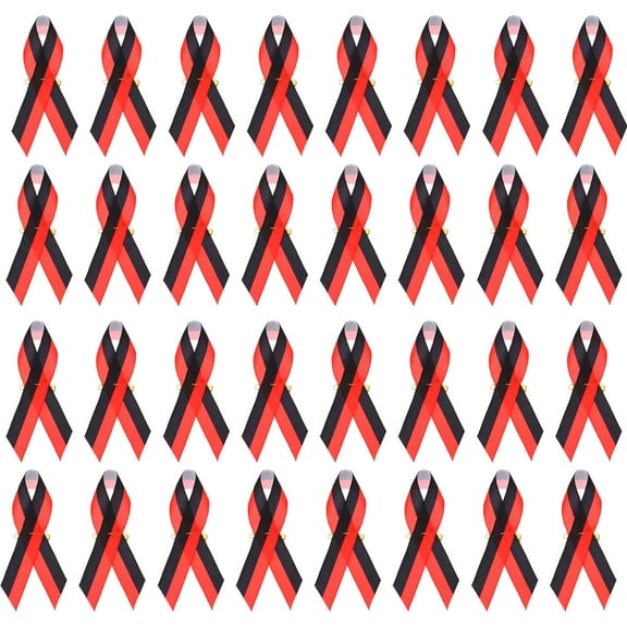 Uxcell 100 Pieces Polyester Ribbon Satin Pins, Awareness Ribbon Satin with Safety Pins, Red Black