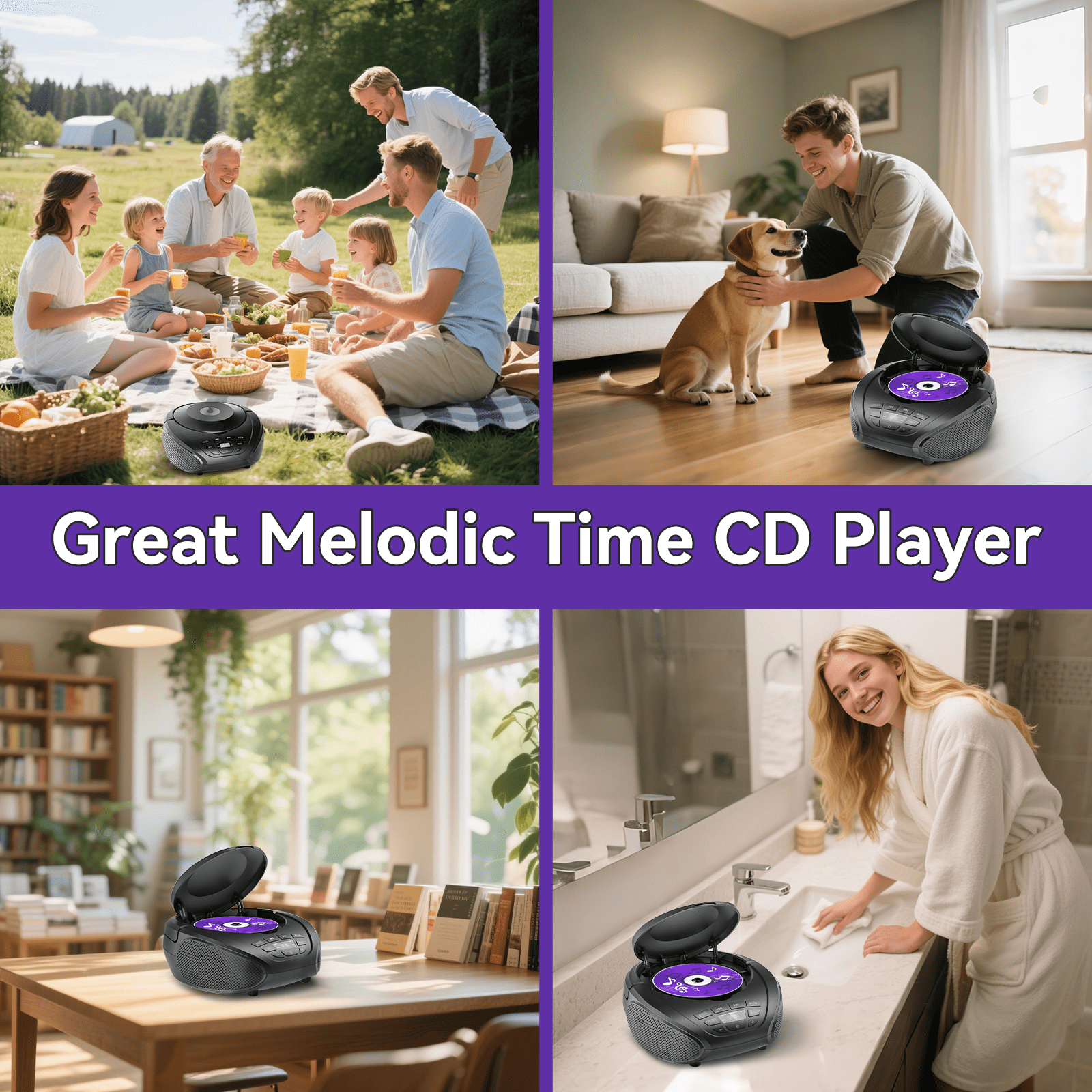 Gueray CD Player Portable Boombox: Home Audio CD Players with Speakers FM Radio AUX Input Support Headphones Playlist Mode PROG Playback for Outdoor Indoor