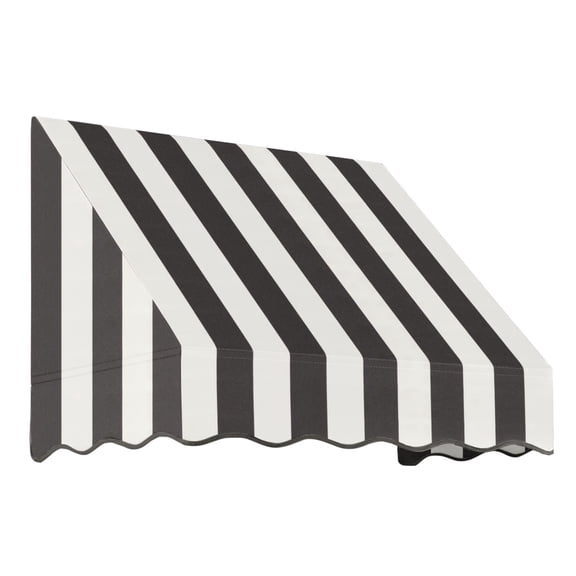 Awntech 3.38 Ft San Francisco Closed-Sided Fixed Awning Canopy (40.5in x 24in x 36in), Black/White Stripe