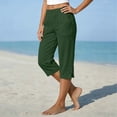 thumbnail image 5 of Women's Cotton Blend Capri Pants， Elastic Waist Cropped Trousers with Pockets for Summer and Everyday Wear,Army Green,Women's Capri L, 5 of 5