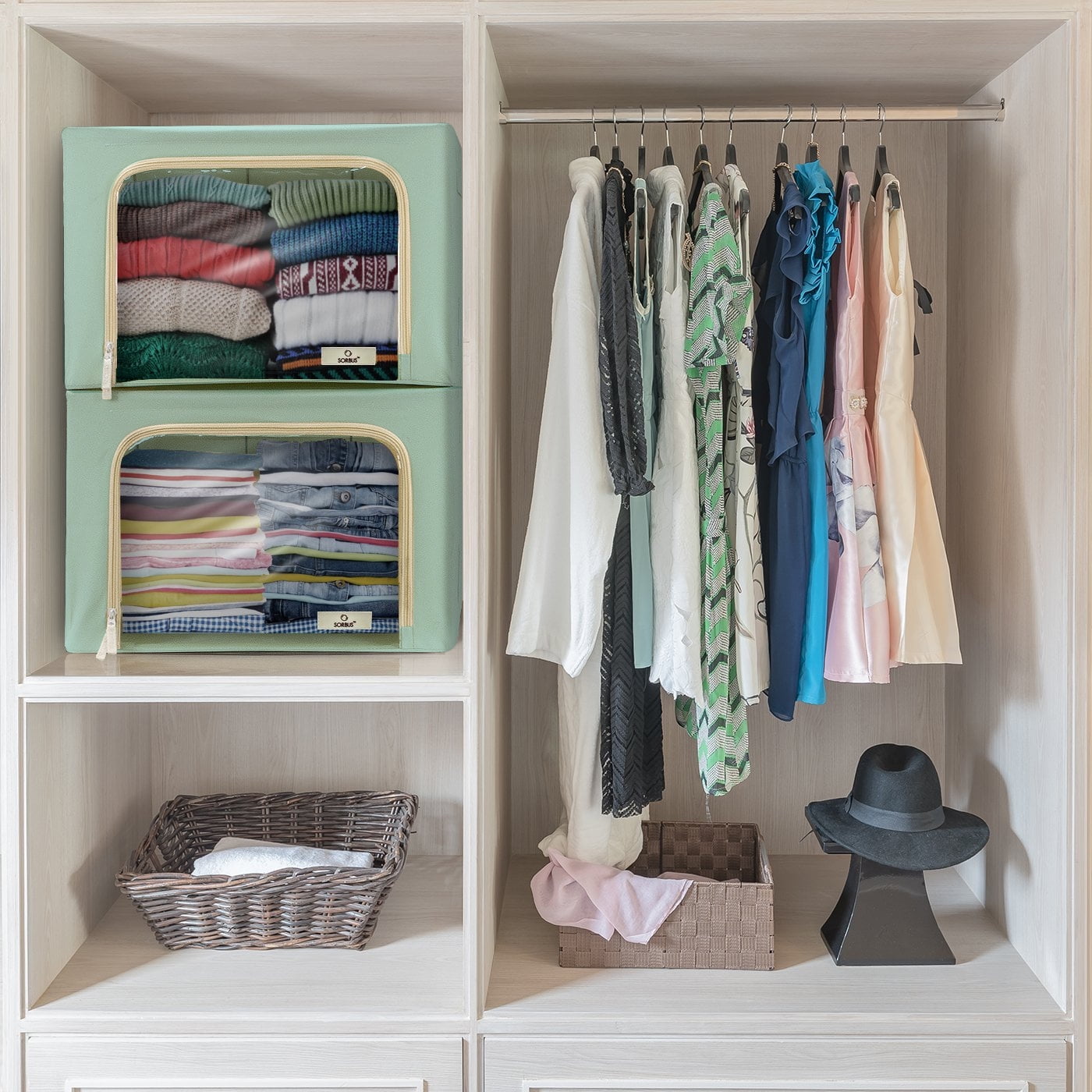 Sorbus Storage Bins with Metal Frame, Stackable & Foldable with Window & Handles for Bedding and Clothes