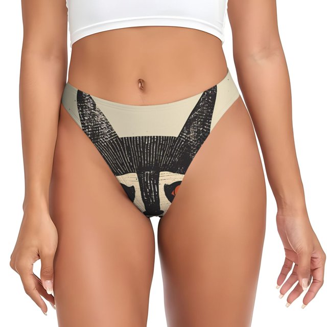 Balery Retro Raccoon Graphic Print Tangas de Algodón para Mujer con Estampado – Ropa Interior Sexy, Transpirable, G-string-Medium