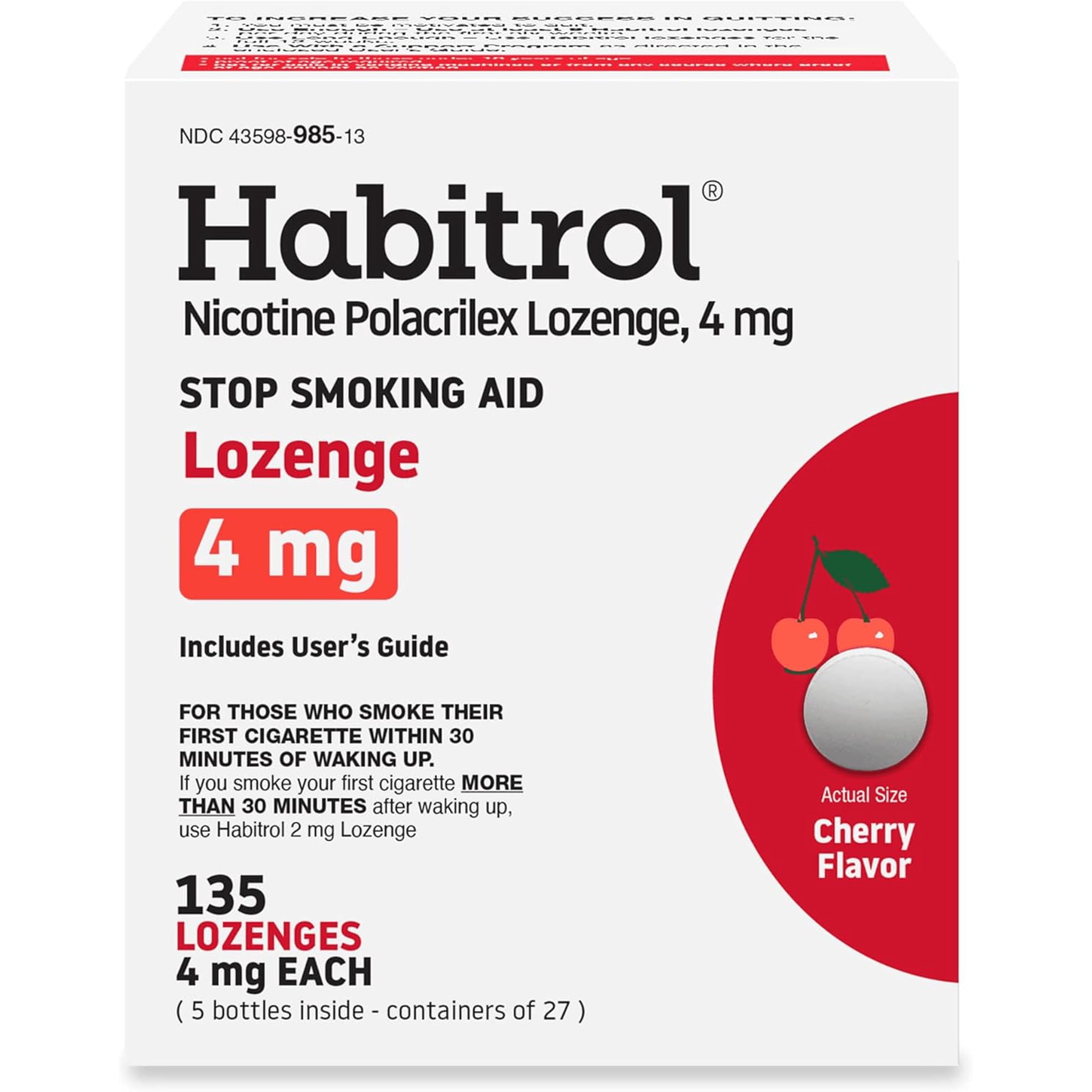 Habitrol Nicotine Polacrilex Lozenge, 4mg Cherry Flavor 135 Count