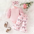 thumbnail image 2 of HCNTES Baby Girl Clothes 3M 6M 9M 12M 18M Long Bubble Sleeve Ruffle Romper and Flare Heart Print Pants Headband Sets Cute Baby Girl Fall Winter Clothes, 2 of 7