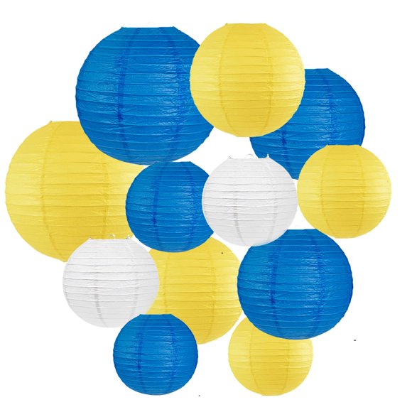 Faroles de papel Peywot para decoración de fiesta, 12 unidades, azul y amarillo