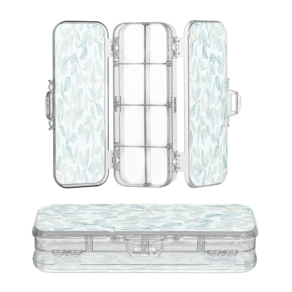 Plastic Pencil Box Large Capacity Pencil Boxes Clear Boxes with Snap-Tight Lid Stylish Office Supplies Storage Organizer Box Pastel Mint Green Leaves