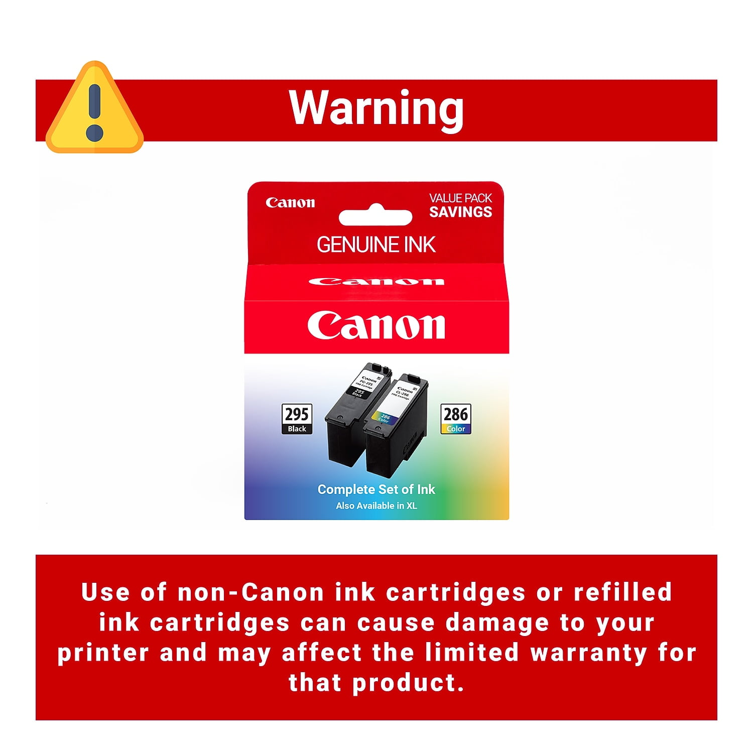 Canon PG-295/CL-286 Black/Tri-Color Standard Yield Ink Cartridge 2/Pack (7165C004)