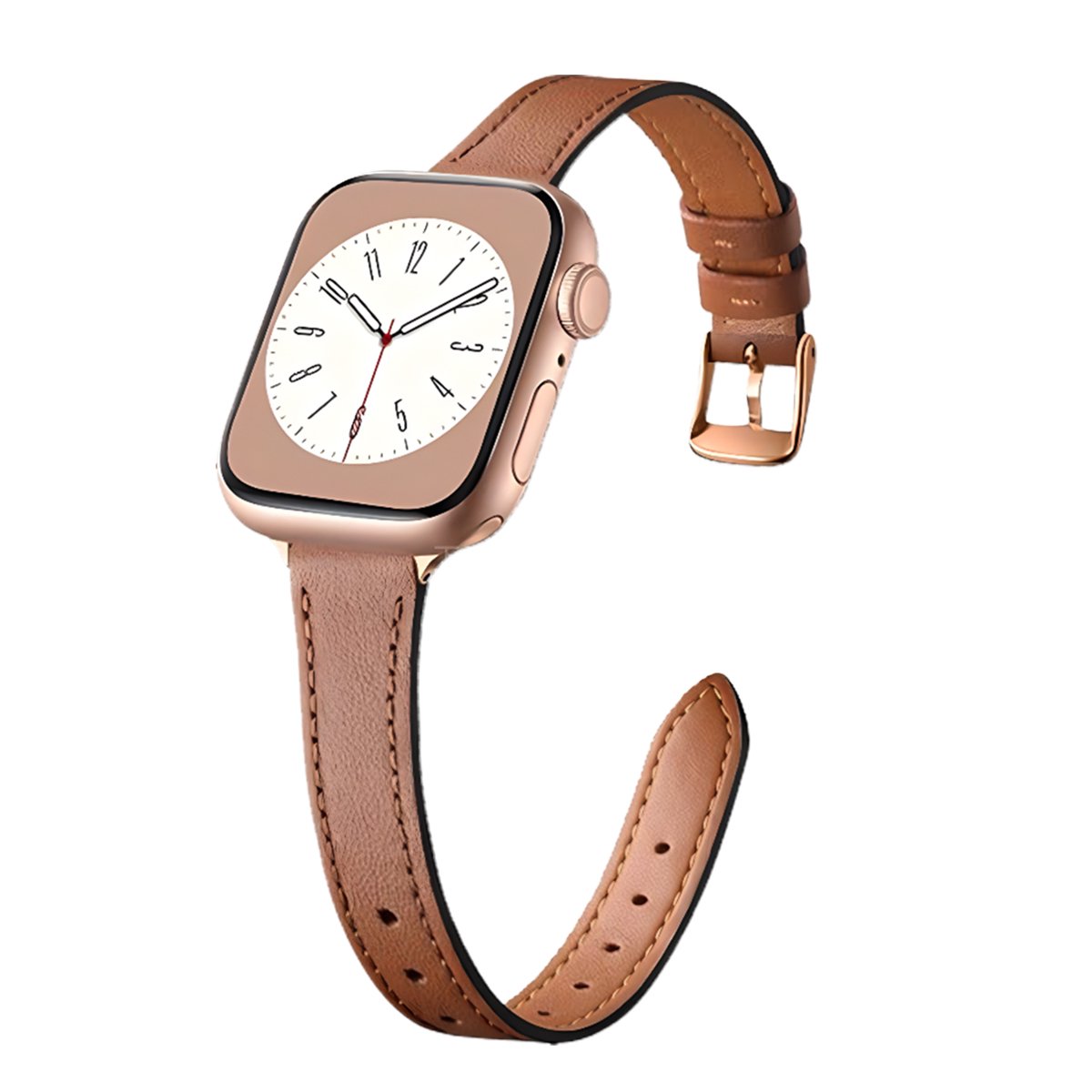 ZSOU Skinny Leather Watch Band for Apple Watch 42mm(Series 1-3)/44/45/46/49mm for Women - Light Brown