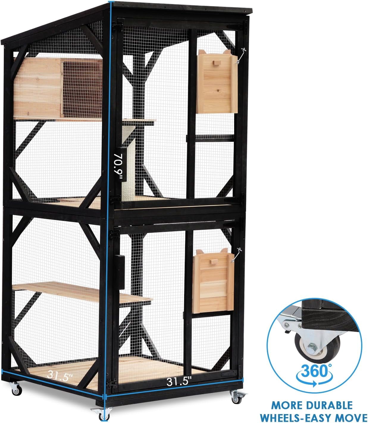 Catio Outdoor Cat Enclosure Large Outdoor Cat House Patio with Removable Floor Scratching Post Sisal Ball 4 Wheels