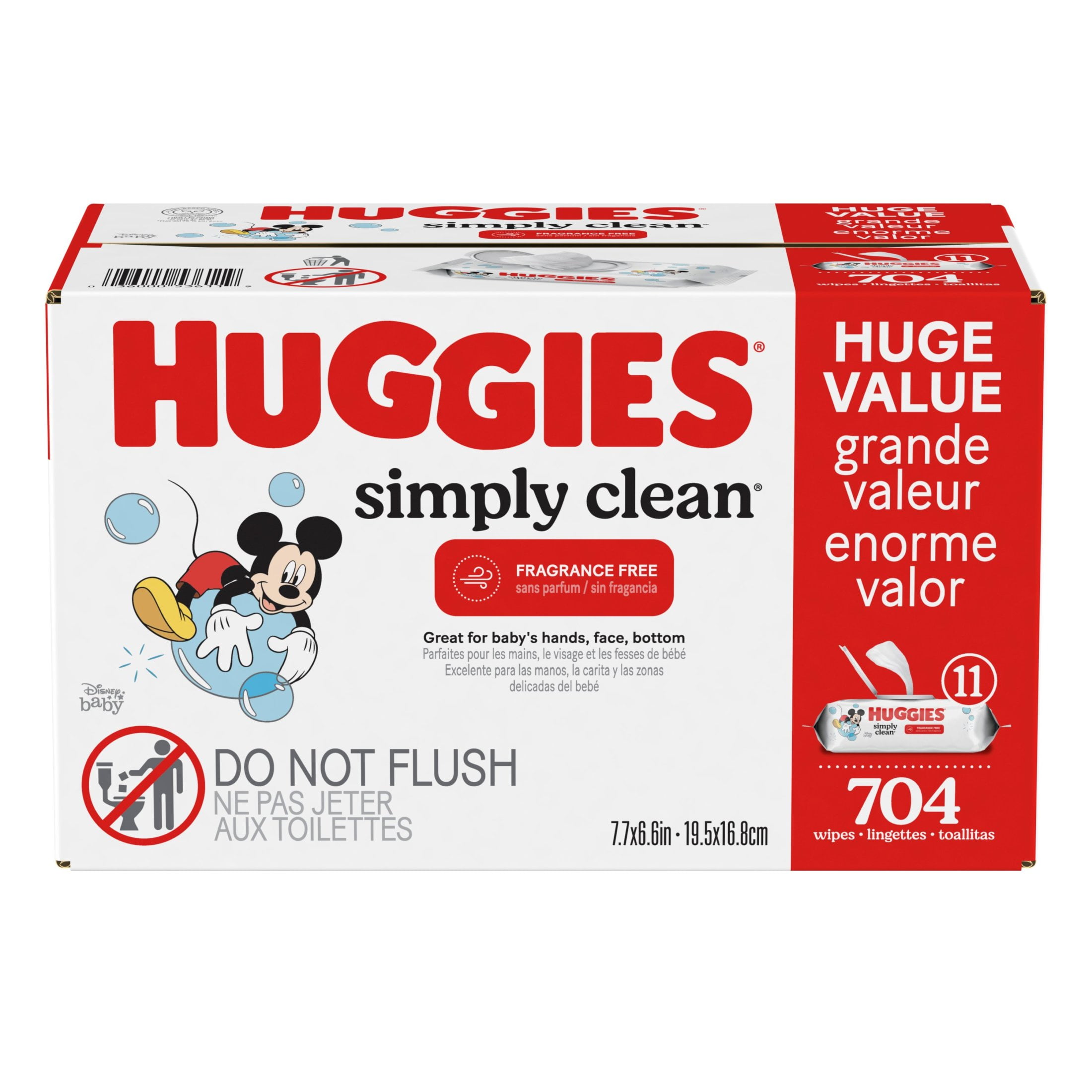 Huggies Simply Clean Unscented Baby Wipes, 11 Flip-Top Packs, 704 Total Count (Select for More)