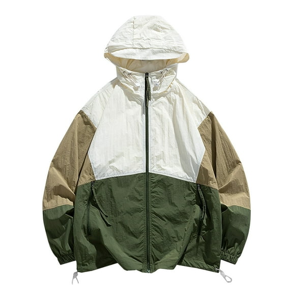 qolati Men's Packable Rain Jacket Sun Protection Windbreaker Outwear Pockets Quick Dry Lightweight Full Zip Raincoat with Hood