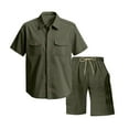 thumbnail image 5 of Stamzod Men Short Sets Outfits Summer Solid Color Turndown Shirts & Cargo Shorts Set with Pocket Plus Size Two Piece Daily Casual Sweatsuits for Men Army Green XL, 5 of 8