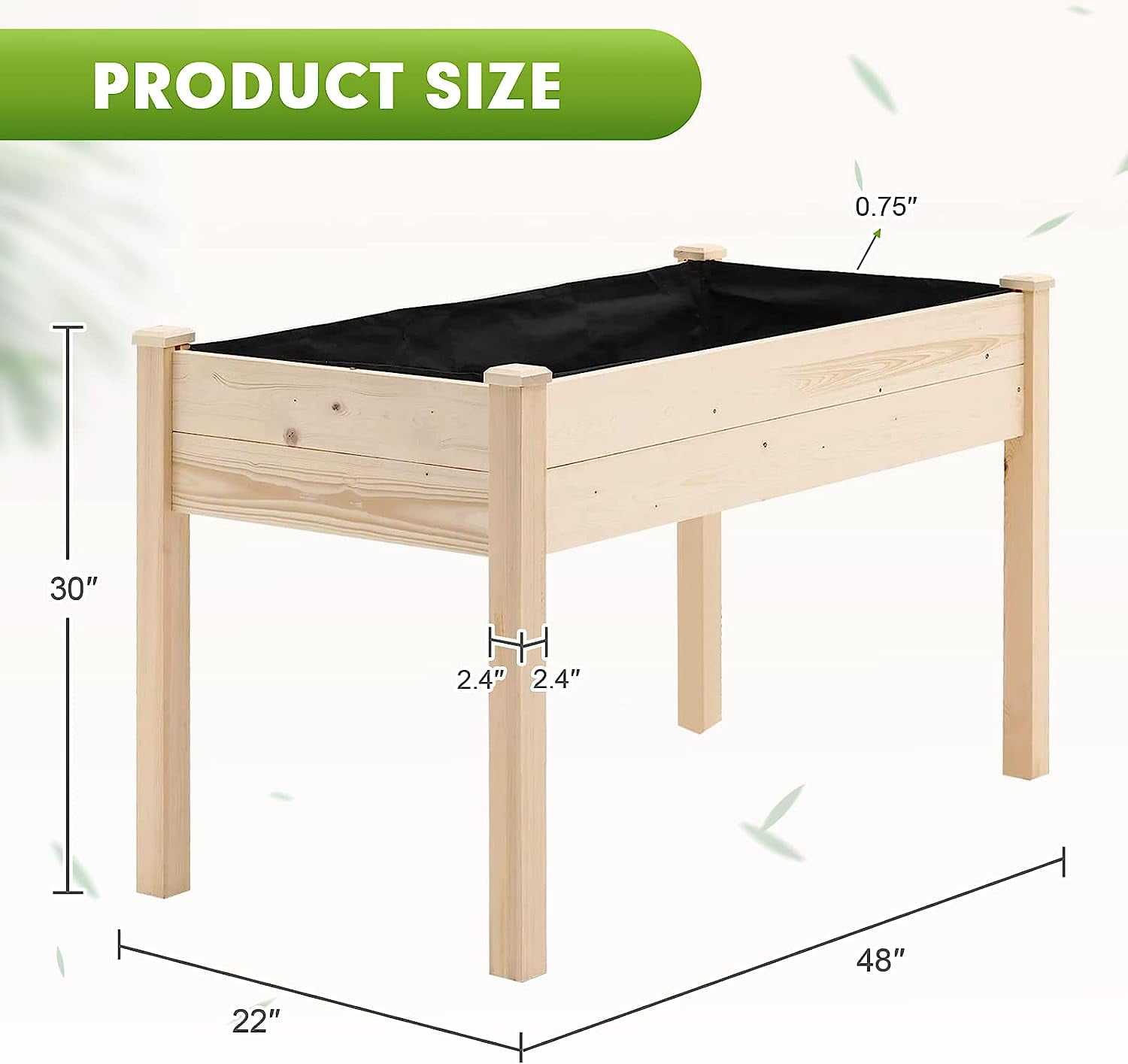 SOLAURA Raised Garden Bed 48x22x30in Outdoor Elevated Wood Planter Box for Flower, Fruits, Herbs and Vegetables - Natural