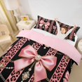 thumbnail image 3 of spefrowx Retro Baroque Leopard Print Bow Twin Duvet Cover for Girls, Black Coral Pearl Stripe Twin Bedding, Pink Reversible, 2-Piece, 1 Duvet Cover and 1 Pillowcase, 3 of 6
