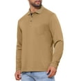 thumbnail image 5 of INSPIRE CHIC Men's Contrast Button Collared Pocket Long Sleeves Golf Polo T-Shirts 2XL Khaki, 5 of 6