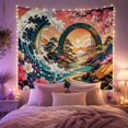 thumbnail image 2 of Teal Wave with Cherry Blossoms and Portal Scene, Serene Japanese Inspired for Nature Lovers, Floral Ocean Portal Art, Housewarming Gift Tapestry Wall Hanging for Bedroom and Living Room, 2 of 7