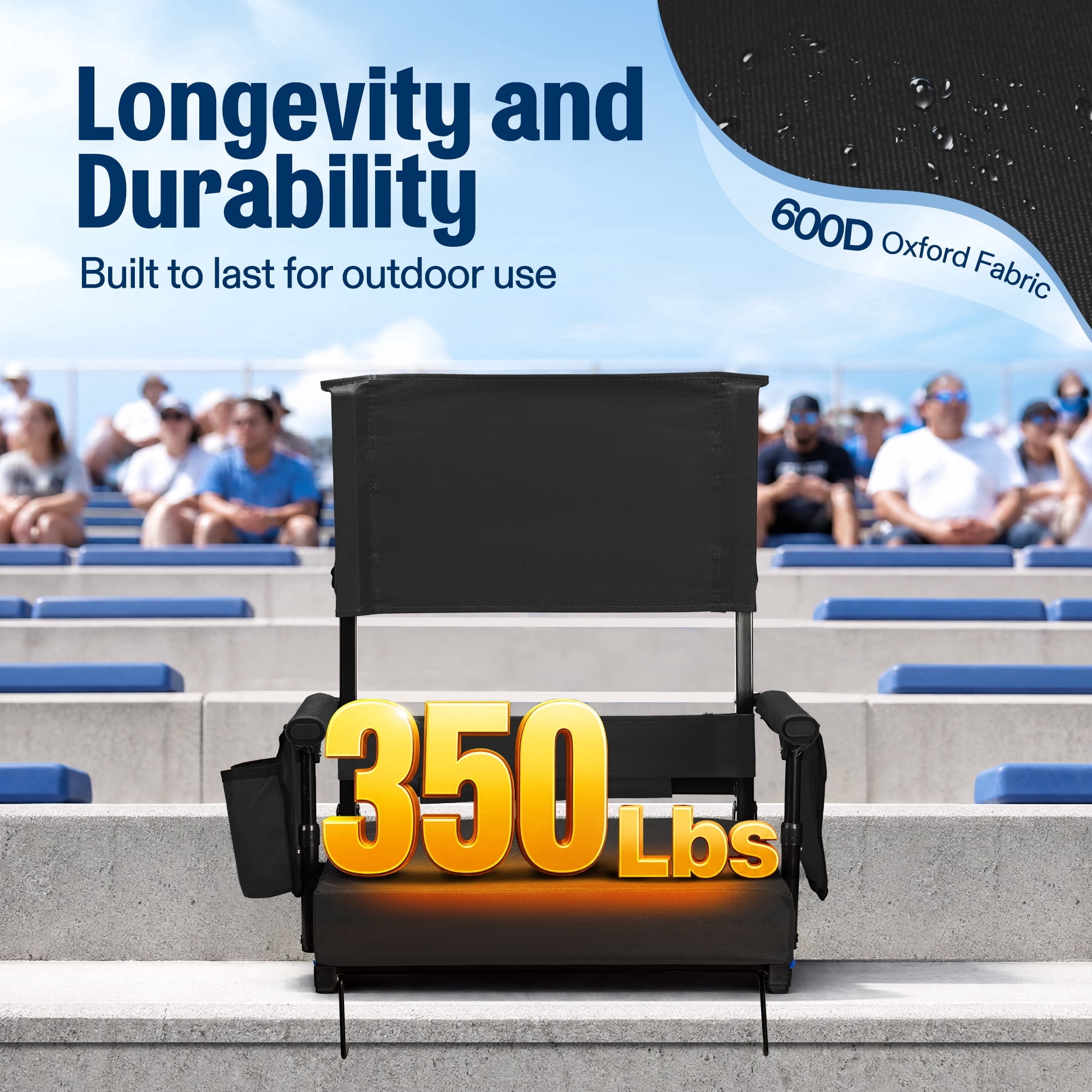 Portable Stadium Seat for Bleachers, Folding Bleacher Chair with Cup Holder,Black,1 Pack