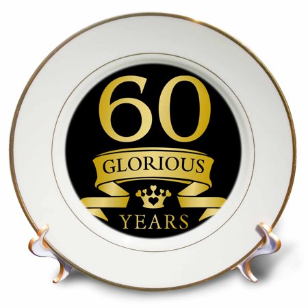 Yellow 12' Chop Plate 3dRose 60th Celebration Anniversary, Birthday Design in Tonal Yellow on Black, Porcelain Plate, 8-inch ()