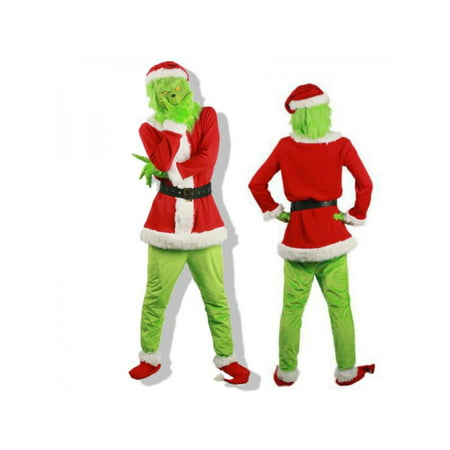 Christmas Cosplay Costume Set Santa Hat, Coat, Waist Belt, Gloves, Pants, Shoe Covers
