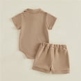 thumbnail image 4 of Mercatoo Newborn 0 3 6 12 18 Months Baby Boy Summer Clothes Solid Color 𝐑omper Short Sets Cute Casual Knit 2 Piece Infant Outfits, 4 of 7