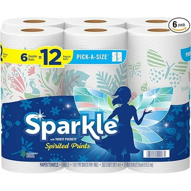 Sparkle Pick-A-Size Paper Towels, Spirited Prints, 6 Double Rolls = 12 Regular Rolls, Everyday Value Paper Towel With Full And Half Sheets