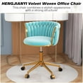 thumbnail image 4 of Velvet Woven Home Office Chair, Modern Swivel Desk Chair with Wheels, Height Adjustable Vanity Chair with Gold Metal Base and Hand Weaving Back for Bedroom Study Small Space, Cyan, 4 of 15