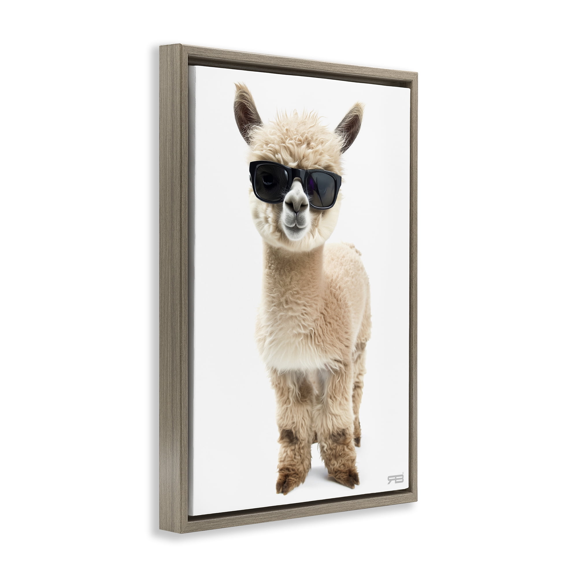 Stupell Industries Cool Alpaca & Glasses Animals & Insects Painting Brown Floater Framed Art Print Wall Art, 17 x 25