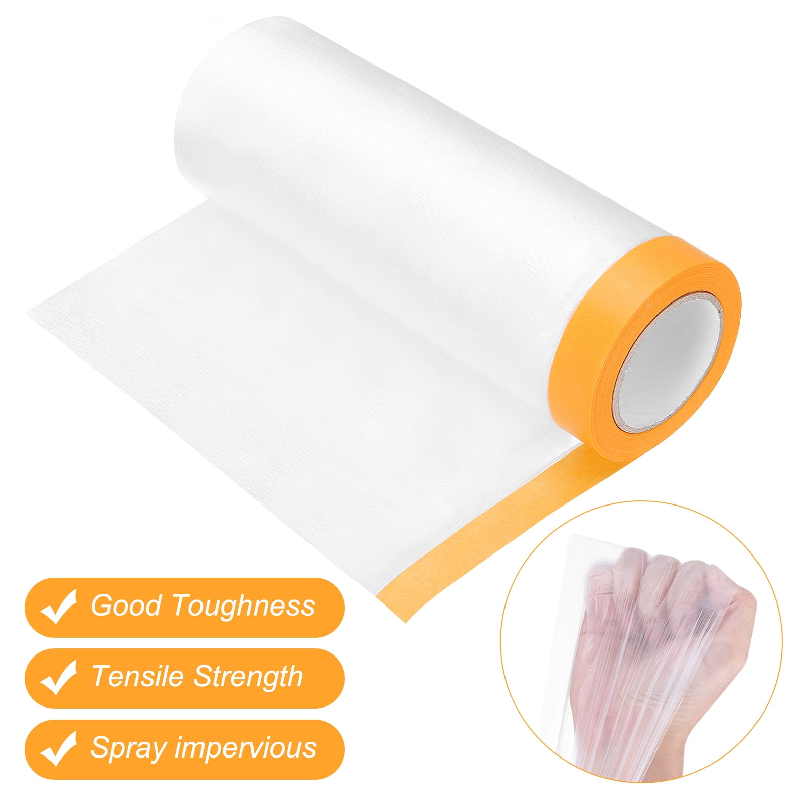 Uxcell 3 Rolls Painters Plastic With Tape, 5 x 59 Ft  Pre-Taped Masking Film Tape, Yellow/Clear