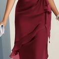 thumbnail image 2 of SDNall Women's Cocktail Dress with Sheer Sleeves and Ruffle Detail, Elegant Ruched Midi Dress for Wedding Guest and Formal Party, 2 of 5