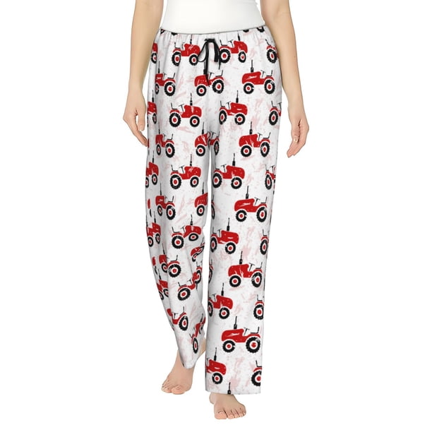 Fotbe Red Wheeled Tractors Pantalones de Pijama para Mujer, Pantalones de Dormir, Pantalones Pj con Cordón y Bolsillos-Small