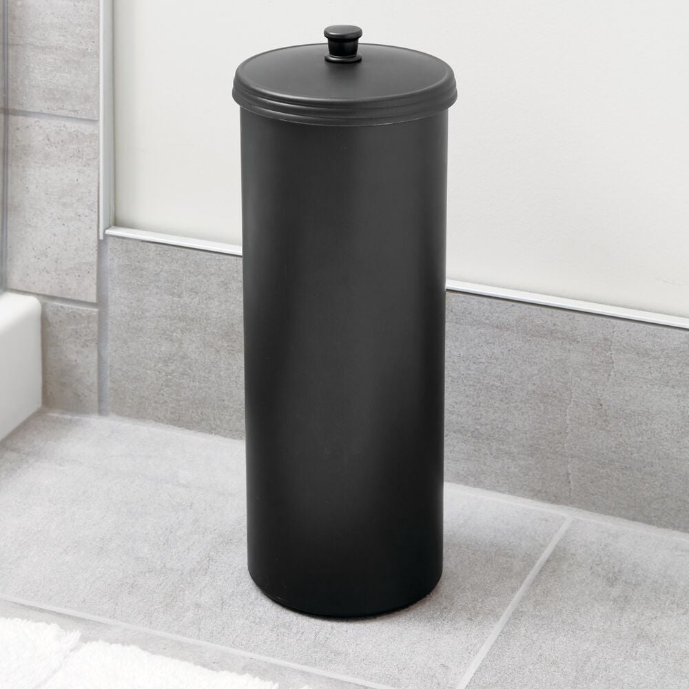iDesign Toilet Paper Canister with Lid, Storage for 3 Rolls, 6.3'' x 15.5'', Matte Black