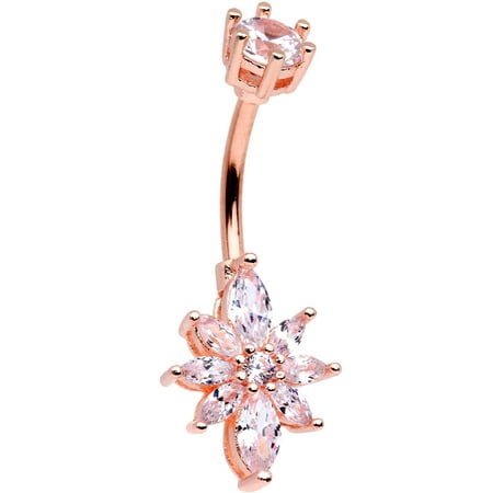 Double Mount Belly Button Rings Body Candy Womens Stainless Steel Clear Rose Gold Tone Splash Double Mount Belly Button Ring ()