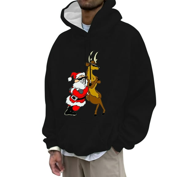 CONZONE Christmas Men's Hoodies Xmas Santa Claus Hoodie for Men Graphic Long Sleeve Pullover Hooded Sweatshirt Soft Fall Winter Sweatshirts With Pocket