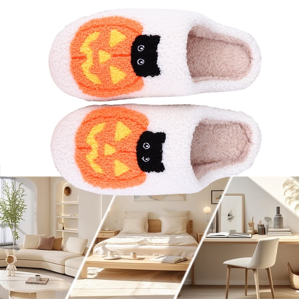 Lindas gato zapatos casa la pelaje punta cerrada los pies cerrados Halloween calabaza cómodas anti-Slip para interior al aire libre