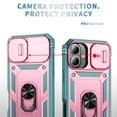 thumbnail image 6 of for iPhone 16 Plus Case with Camera Cover, 360° Rotate Ring Stand Impact-Resistant Shockproof Protective Bumper Car Mount Magnetic Armor Military Drop Protection Heavy Duty Case, Pink+Green, 6 of 9