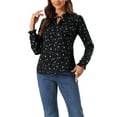 thumbnail image 1 of INSPIRE CHIC Women's Tie Ruffled Neck Blouse Long Sleeves Tops XS Black-Star, 1 of 6